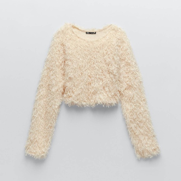 Zara Cream Feather Effect Sweatshirt Sweater Top - Picture 10 of 14